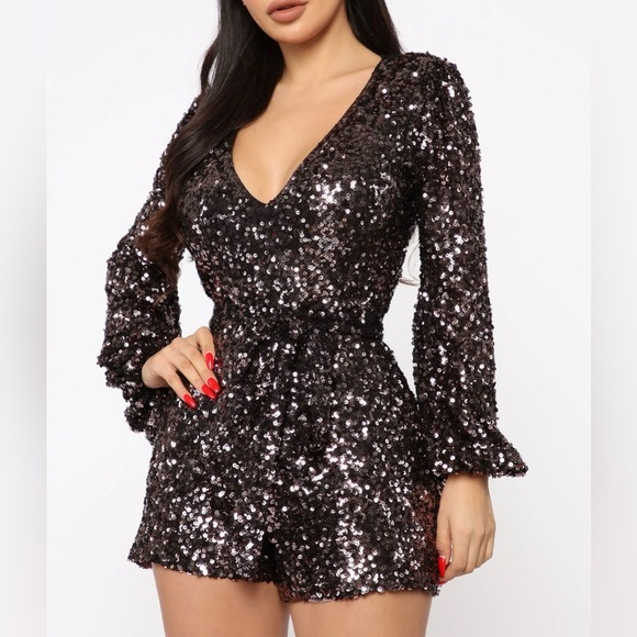 NWOT Chocolate brown sequined romper